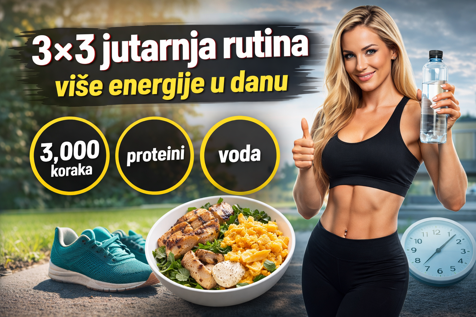 3x3 jutarnja rutina - 3.000 koraka, proteini i voda za više energije