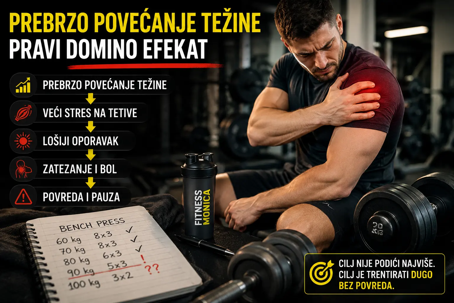 prebrzo povećanje težine i povreda tetiva u treningu